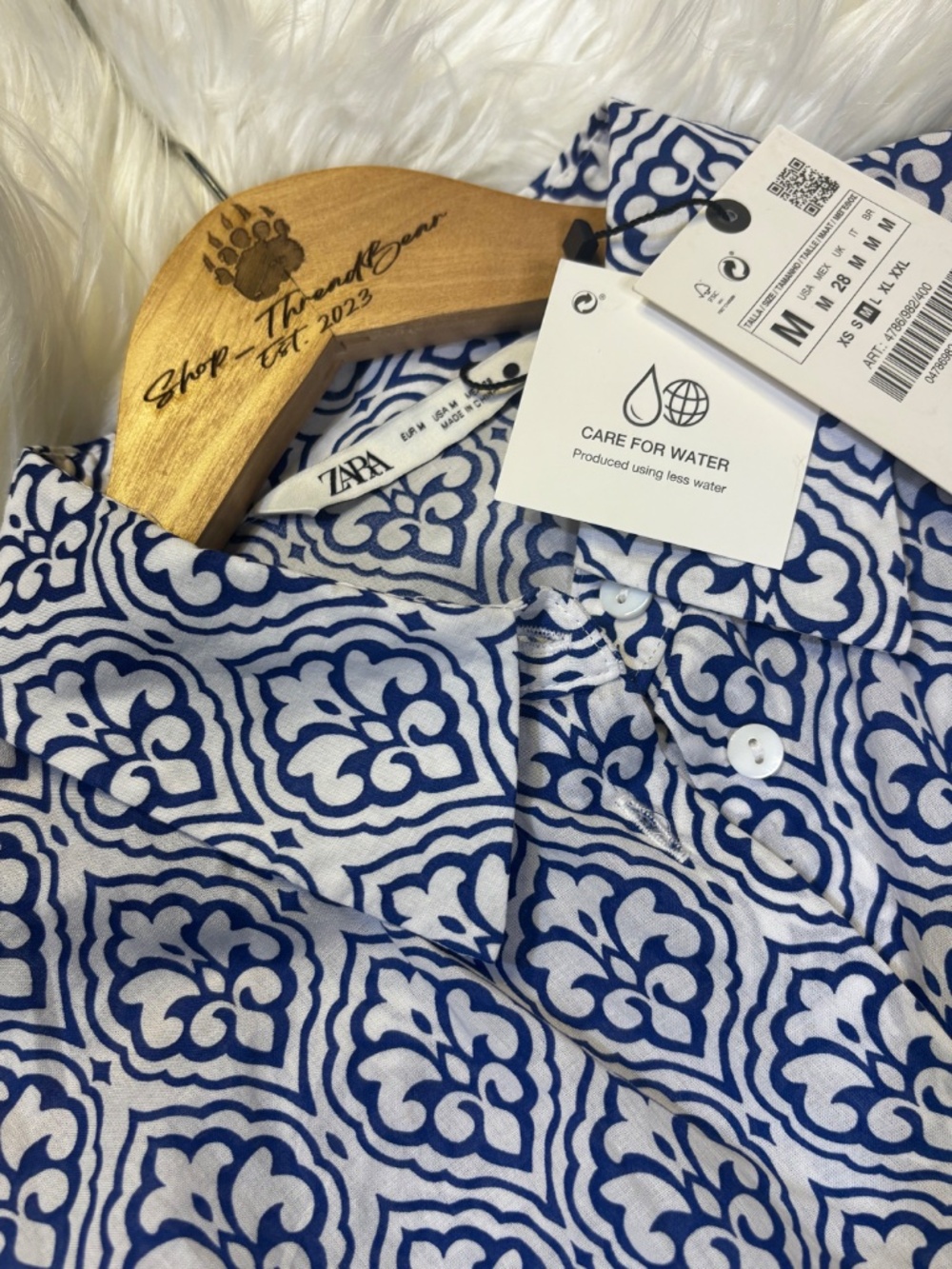 NWT [Zara] Button Down Blue White Tile Shirt Mini Dress Rope Belt | Medium - Picture 5 of 14
